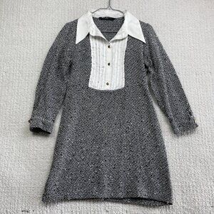 Zara Black and White Tweed-Inspired Long Sleeve Dress with Contrast Collar